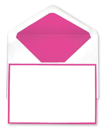 BOXED NOTE CARDS - OCM - WHITE LAID WITH FUCHSIA BORDER