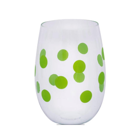 PLASTIC WINE CUPS - MSC - SET OF 2 GREEN POLKA DOT