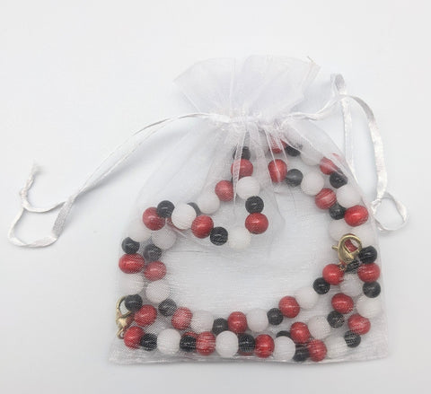 FACE MASK LANYARD - BFS - BEADED RED, WHITE, BLACK