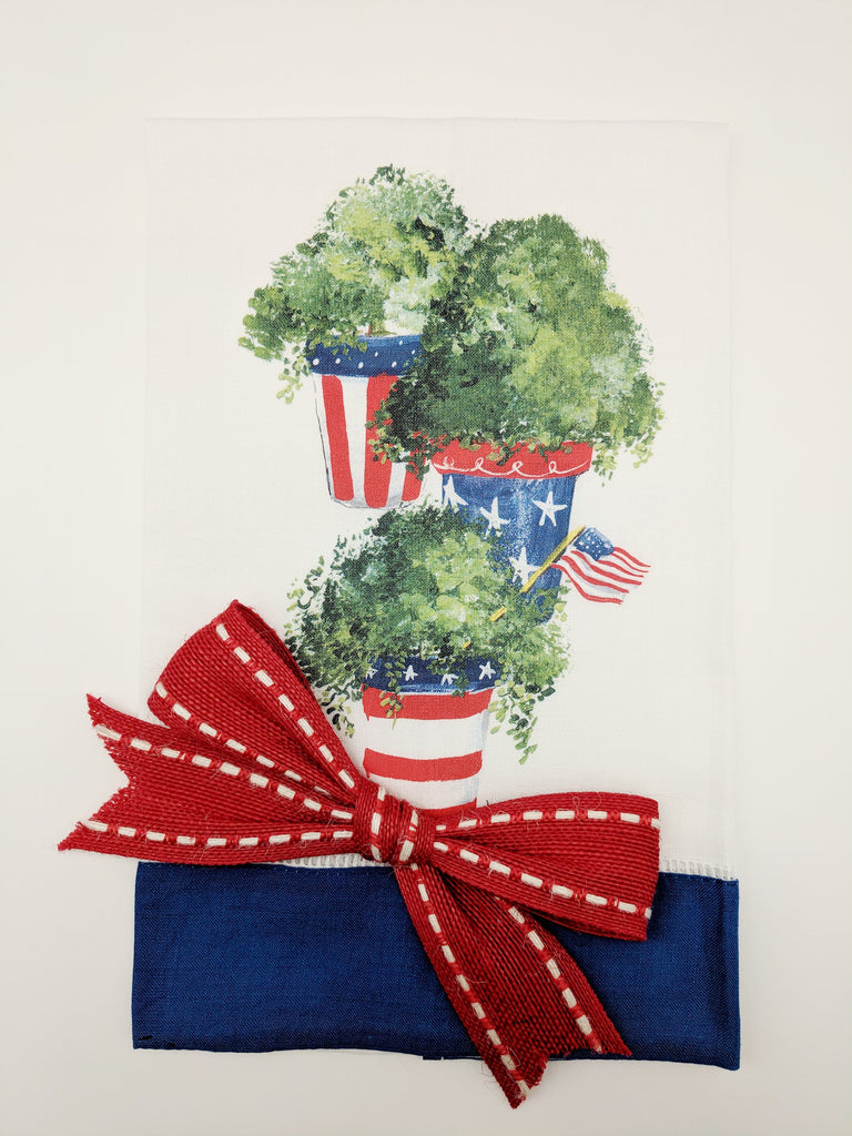 TEA TOWEL - DBB - PATRIOTIC PLANTS - BLUE BAND WITH BOW