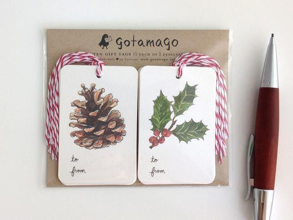 GIFT TAGS - GOT - MISTLETOE AND PINECONE SET OF 10