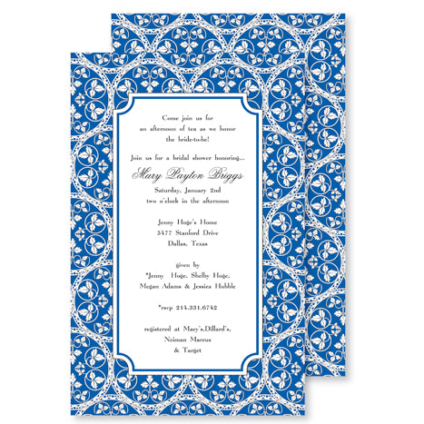 BOXED IMPRINTABLE INVITATIONS - RAB- NAVY/WHITE IVY LATTICE