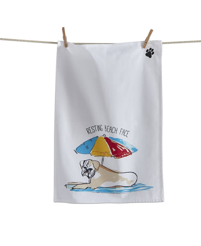 DISH TOWEL - TAG- RESTING BEACH FACE DOG