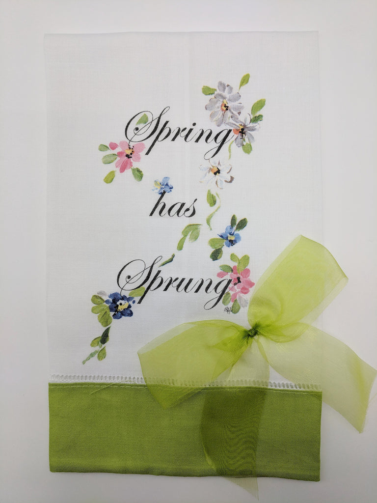 TEA TOWEL - DBB - SPRING HAS SPRUNG - LIME BAND WITH BOW