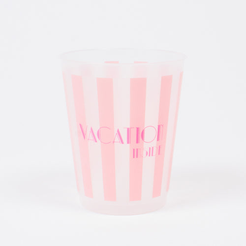 FROSTED CUPS -  EOL - “VACATION” PINK STRIPES PACK OF 6 CUPS 14OZ