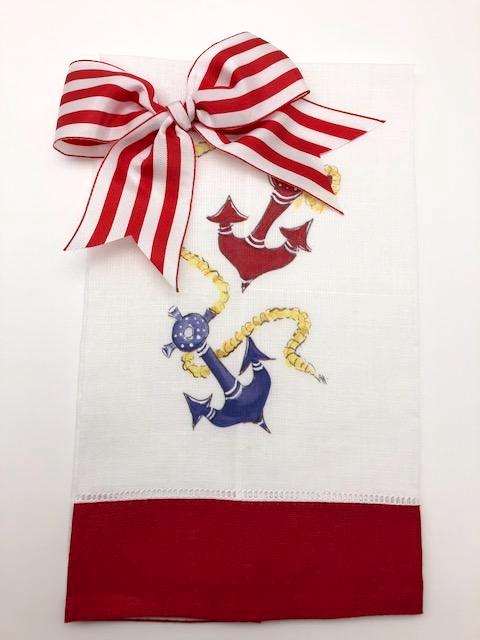 TEA TOWEL - DBB - ANCHORS AWAY - RED BAND WITH BOW