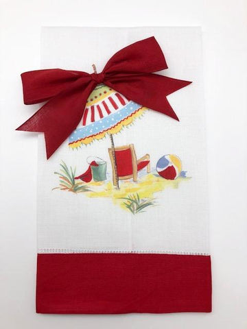 TEA TOWEL - DBB - BEACH DAY - RED BAND WITH BOW