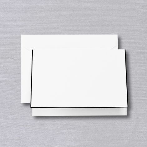 BOXED NOTE CARDS - CCO - PEARL WHITE FOLD OVER WITH BLACK BORDER