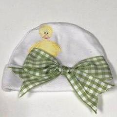 NEWBORN HAT - DUCK WITH PLAID RIBBON BOW