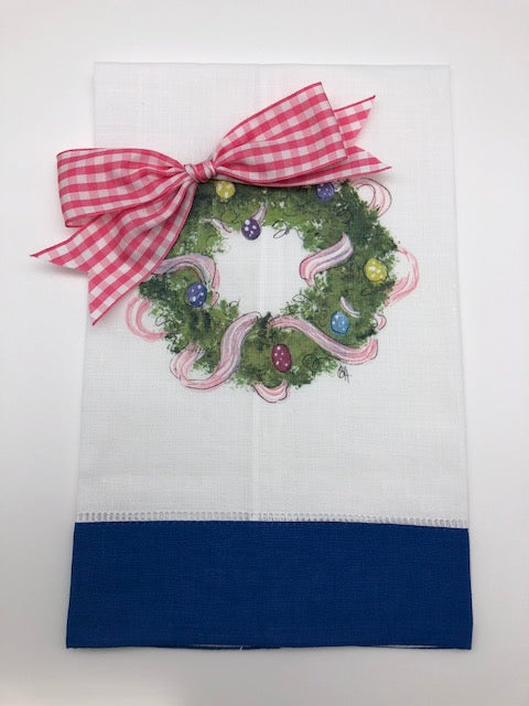 TEA TOWEL - DBB - EASTER WREATH - BLUE BAND WITH BOW