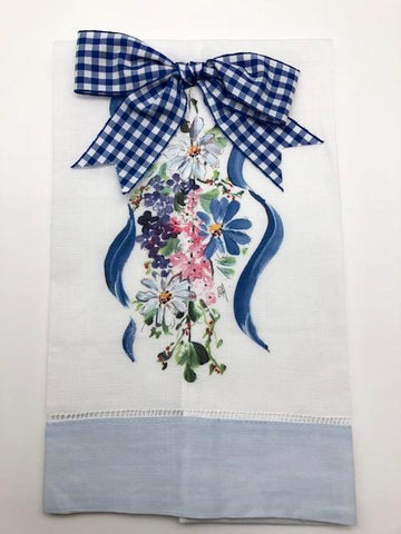 TEA TOWEL - DBB - FLOWER BUNCH - LIGHT BLUE BAND WITH BOW