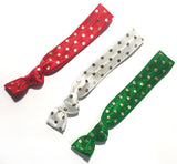 HAIR TIES - TKC - RED AND GREEN WITH GOLD DOTS 3 ON A CARD