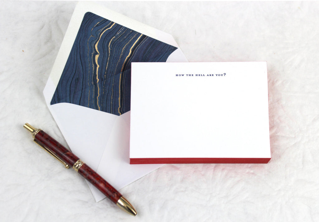 BOXED NOTE CARDS - CBL - HOW THE HELL ARE YOU?  EDGE PAINTED LETTERPRESS SET OF 6