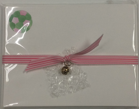 NOTECARDS - LB - PINK AND GREEN SOCCER BALL