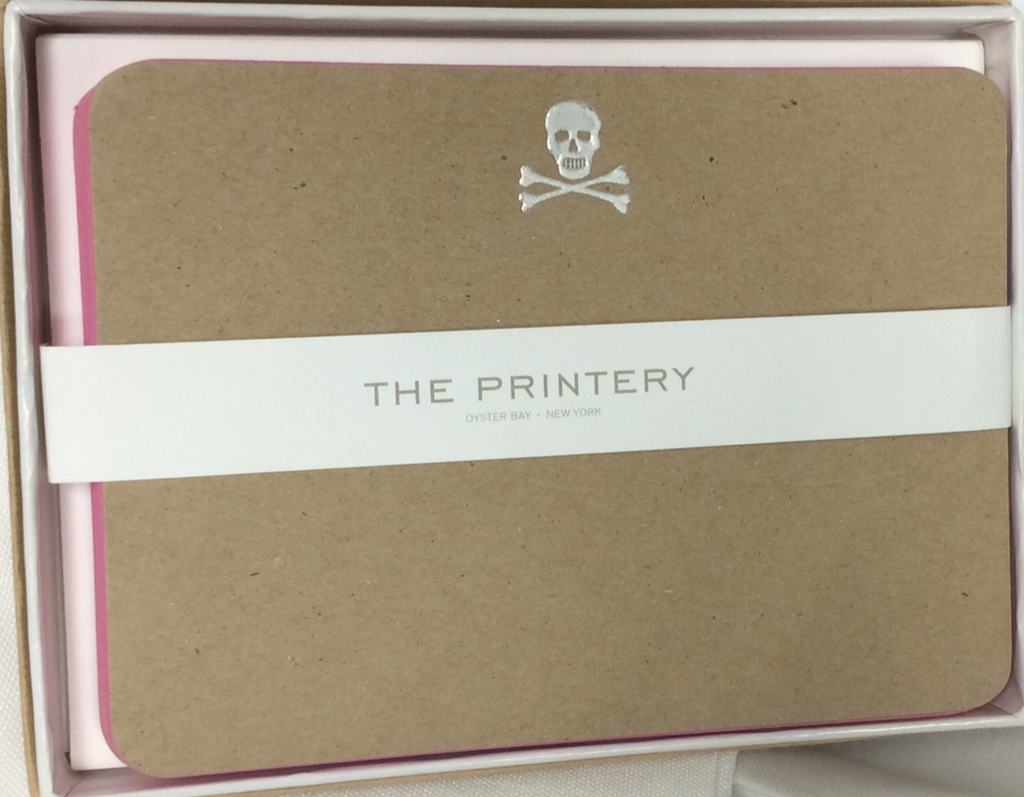 BOXED NOTE CARDS - TP - SKULL & BONES WITH PINK EDGE