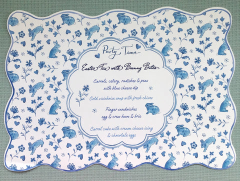 PLACEMATS AND PLACE CARDS- CM - BEAUTIFUL DIE CUT BLUE AND WHITE BUNNIES DIE CUT PLACEMATS