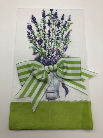 TEA TOWEL - DBB - LAVENDER - LIME BAND WITH BOW