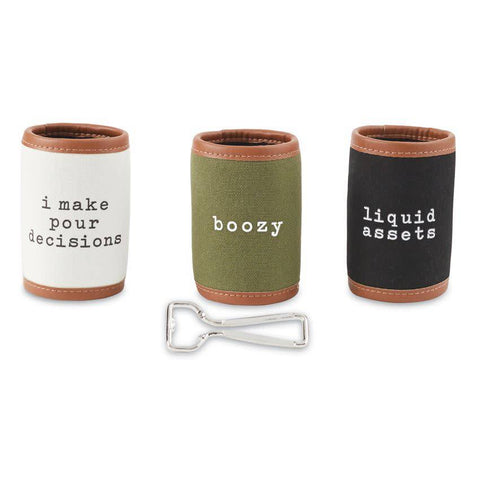 KOOZIE - MP - “BOOZY” ARMY GREEN CANVAS KOOZIE W/ CAN OPENER