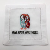 NAPKINS LINEN - AM - “OWL HAVE ANOTHER!” LINEN COCKTAIL SET OF 4 BOXED