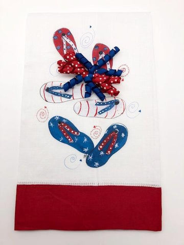 TEA TOWEL - DBB - PATRIOTIC FLIP FLOPS - RED BAND WITH BOW