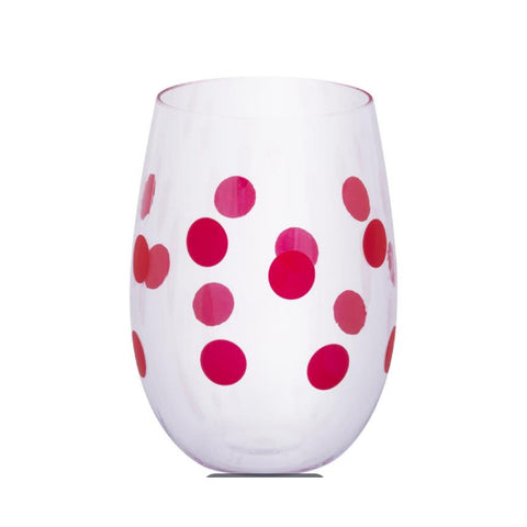 PLASTIC WINE CUPS - MSC - SET OF 2 RED POLKA DOT