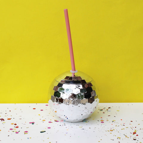 BLING PARTY CUP - PP - DISCO BALL WITH STRAW -  SALE