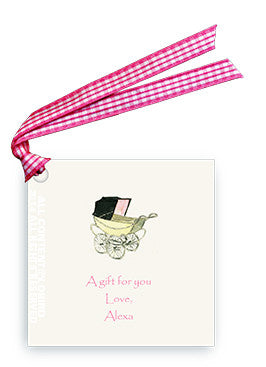 GIFT TAG - LB - VINTAGE BABY CARRIAGE PINK
