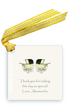 GIFT TAG SET -LB - VINTAGE TWIN BABY CARRIAGES -