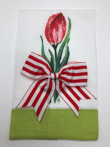 TEA TOWEL - DBB - TULIP - LIME BAND WITH BOW