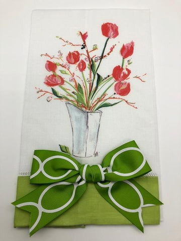 TEA TOWEL - DBB - TULIPS - LIME BAND WITH BOW